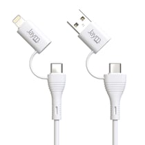 Jaym Câble de Charge 3A et Synchro 4-en-1 USB / USB-C / Lightning PD 60W Blanc