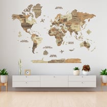 Carte du Monde en Bois 3D CREATIFWOOD Foncée, XL (200 x 140 cm) - Décoration Murale
