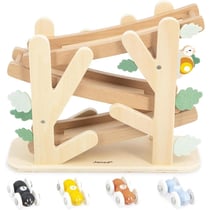 Circuit en Bois Toboggan des Fourmis avec 4 Voitures Colorées pour Enfants
