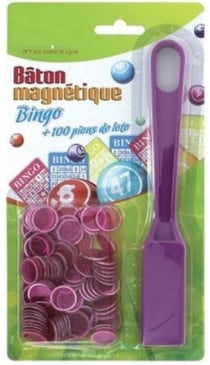 Baton magnetique bingo violet + 100 pions de loto - ramasse pions - lotoquine