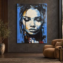 Peinture acrylique originale sur toile — Portrait Bleu — portrait expressionniste — Tableau mural Calbarracin — 100 x 80 cm
