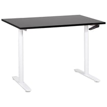 Bureau Réglable Manuellement Plateau Noir et Structure Acier Blanc 120 x 72 cm Hauteur Ajustable Assis Debout Pieds Ronds Design Moderne