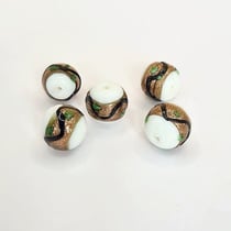5 perles lampwork rondes 14 mm fabrication bijoux doré BLANC