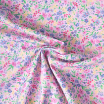 Tissu Voile de Coton digital imprimé Jardin en Fleurs sur fond Rose clair