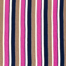 Tissu Viscose gaufré Rayé fuschia et taupe sur fond Blanc