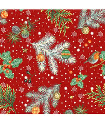 Tissu coton Noël rouge gorge de 135 cm de largeur Rouge vendu par 50 cm