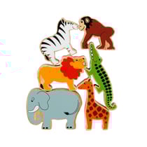 Lot de 6 figurines en bois animaux du monde