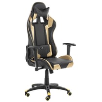 Chaise de Joueur Cuir PU Noir et Doré Assise Réglable en Hauteur et Pivotante Dossier Inclinable et Roulettes Confort et Design Moderne Beliani