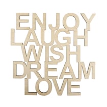 Ecrit. bois"Enjoy,Laugh,Wish..."FSC100%, nature, 18,7x18x0,4cm, 1 pce.