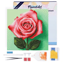 Mini Diamond Painting Broderie Diamant Figured’Art 25x25cm toile tendue sur châssis en bois - diamants ronds - Superbe Rose