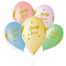 5 Ballons Bébé Arrive Multicolore Ø33cm