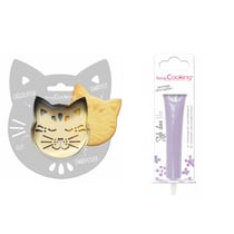 Kit pour biscuit en relief Chat + Stylo au chocolat lilas