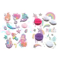 23 stickers 3D 6 cm - Licornes & sirènes