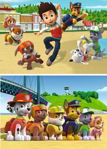 2 puzzles pat patrouille : ryder joue avec marcus chase zuma et rocky 24 pieces - ravensburger - 090648