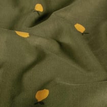 Tissu Velours milleraies Séna citrons Jaunes sur fond Vert kaki foncé