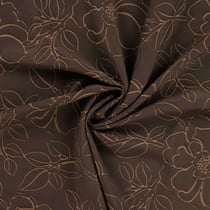 Tissu Polyviscose Lina fleurs Camel sur fond Marron chocolat