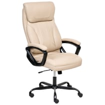 Fauteuil de Bureau Beige en Cuir PU Siège Inclinable Réglable en Hauteur Rembourrage Épais