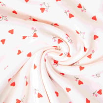 Tissu Eponge Monoface Coeurs Ilove sur fond Ecru