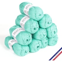 10 pelotes de laine - Algue - 100% coton bio - 3mm - Tricot et crochet - Bergère de France