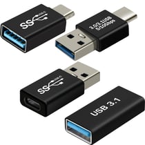 Adaptateur USB C + USB, Pack de 4 Adaptateurs OTG mâle femelle, Noir