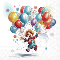 Lot de 4 serviettes en papier découpage collage 33 cm CLOWN BALLON