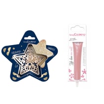Kit pour biscuit en relief Étoile + Stylo au chocolat rose pastel