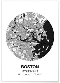 Affiche Carte Boston | A3 : 29,7x42cm