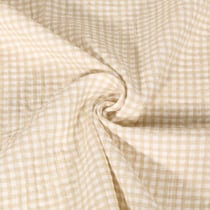 Tissu Double gaze de Coton Rayures beige sur fond Blanc