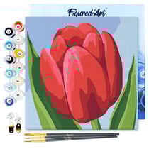 Mini Peinture par Numéro Figured'Art 20x20cm avec cadre Tulipe Rouge - Petit Format