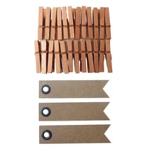 Mini pinces à linge bois 3 cm cuivrées + 20 étiquettes kraft Fanion