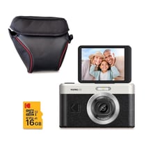 Kodak Pixpro C1 Appareil Photo Ultra-Compact 13MP, Zoom 4x, LCD 2.8", Flash LED – Noir + Carte microSDHC 16 Go + Étui de Protection Kodak Noir