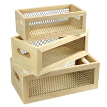 Caissette en bois grillagée 21,5 x 8 x 12 cm x 3 pièces