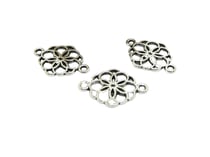 4 Pendentifs Connecteurs fleur ajourée 21*15mm argent vieilli