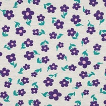 Tissu Sweat envers molleton Poppy Fleurs violettes sur fond Ecru chiné
