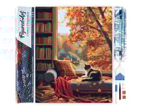 Diamond Painting Broderie Diamant Figured’Art 40x50cm toile entière roulée avec diamants carrés - Vue du Chat en Automne