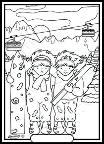 Tableau velours a colorier Les enfants au ski Sericolor