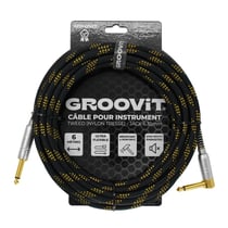 CABLE JACK 6.35 D/C - 6M - NYLON TRESSÉ NOIR & OR - GROOVIT®