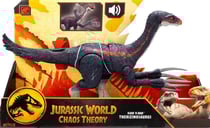 Coffret dinosaure slash 'n roar therizinosaurus 40 cm - articulé + bruitage attaque - dino chaos théory - jurassic world - mattel jcg16