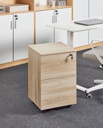 Armoire de Rangement Marron Clair à 2 Tiroirs Caisson de Bureau Bois d'Ingénierie Panneaux de Particules de Bois et Métal Finition Mélaminée