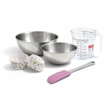 Set pâtisserie avec 50 moules à muffins motif ourson en papier, 2 bols à mixer, verre mesureur et spatule Zenker