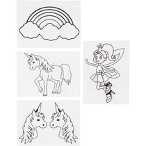 Feuilles de plastique thermorétractable avec motifs, licorne, feuille 10,5x14,5 cm, ép. 0,3 mm, transparent mat, 4 flles/ 1 Pq.