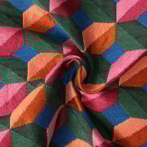 Tissu Jacquard Paola cubes Verts sur fond Rose fuchsia