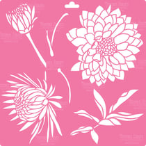 Pochoir plastique souple réutilisable 30 x 30 cm Fabrika Decoru FLEUR DAHLIA 003