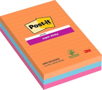Lot de 3 blocs Post-it Super Sticky lignés - Grand format - Papier - Multicolore - 101 x 152 mm