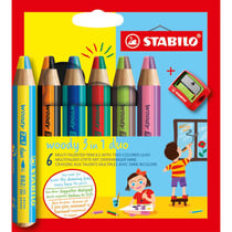Crayon de couleur STABILO woody 3 in 1 duo - Étui 6 crayons bicolores - Avec taille-crayon