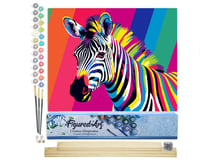 Peinture par Numéro Figured'Art - Rayure de zèbre Pop Art - Kit de Loisir Créatif DIY Numéro d'Art Complet - 40x50cm toile roulée + châssis en bois à monter