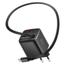 Swissten Chargeur Secteur USB-A 45W avec Câble Rétractable USB-C 0.75m Intégré Noir