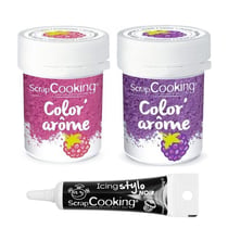 2 colorants alimentaires framboise & mûre + Stylo glaçage noir