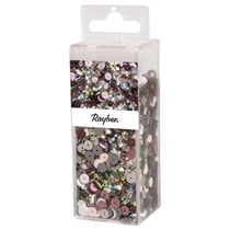 Mix paillettes+perles en verre avec fil, tons pastels, 90g Mix, Fil 50m ø0,3mm, Boite