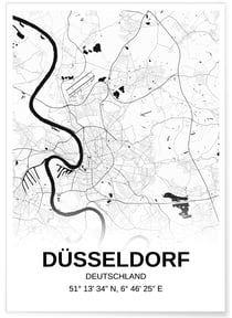 Affiche carte Düsseldorf - rectangle Noir et Blanc | A3 : 29,7x42cm
